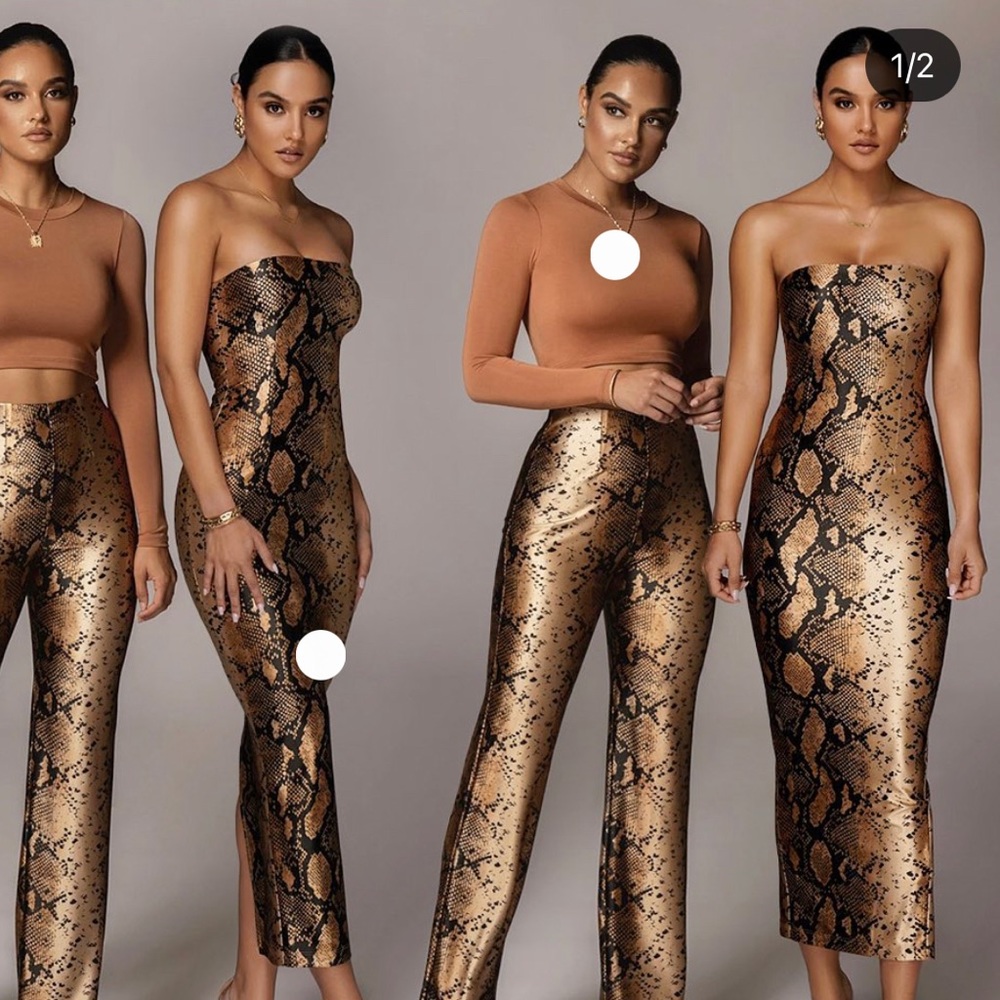Woman’s Gold Snakeskin Slit Dress - NWT